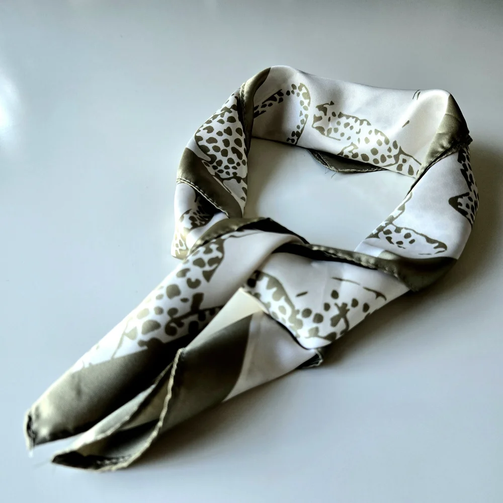 Leopard Print Square Delicate Scarf – Olive Green & White